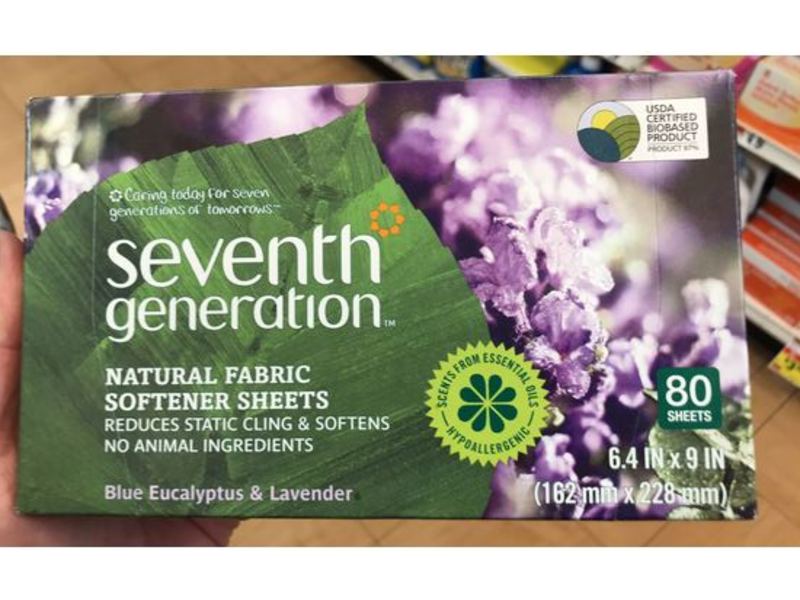 Seventh Generation Natural Fabric Softener Sheets, Blue Eucalyptus & Lavender, 80 Count