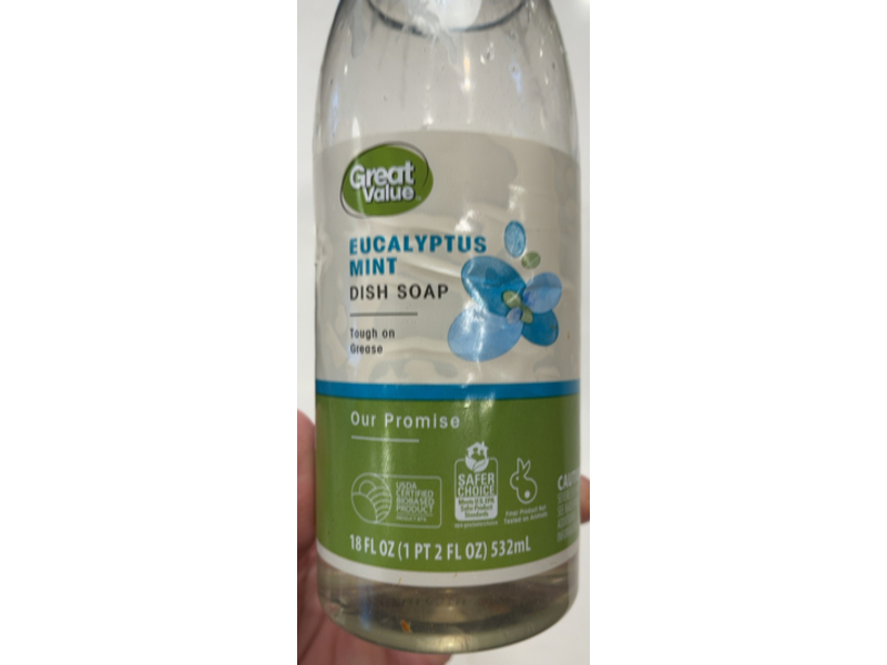Great Value Liquid Dish Soap, Eucalyptus Mint, 18 fl oz/532 mL