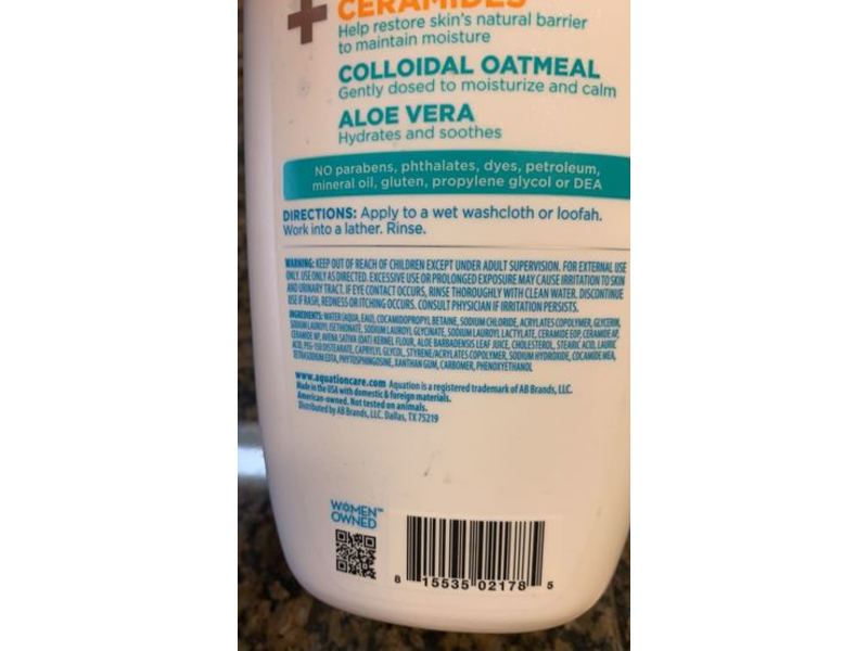 Aquation Nourishing Body Wash +Ceramides, Oatmeal, Aloe Vera, 15.6 fl oz/461 mL