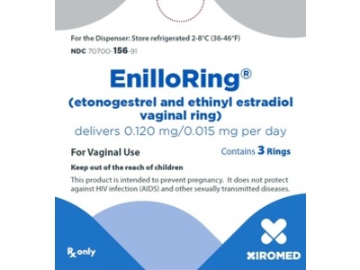 ENILLORING (etonogestrel and ethinyl estradiol) vaginal ring 0.120 mg/0.015 mg, Xiromed (Rx)