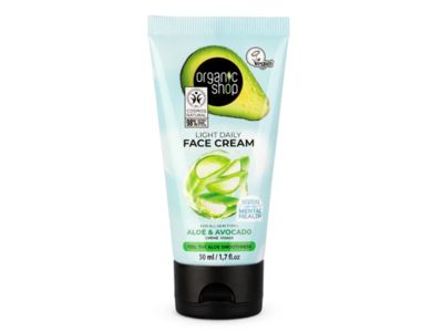 Organic Shop Light Daily Face Cream, Aloe & Avocado, 1.7 fl oz/50 mL
