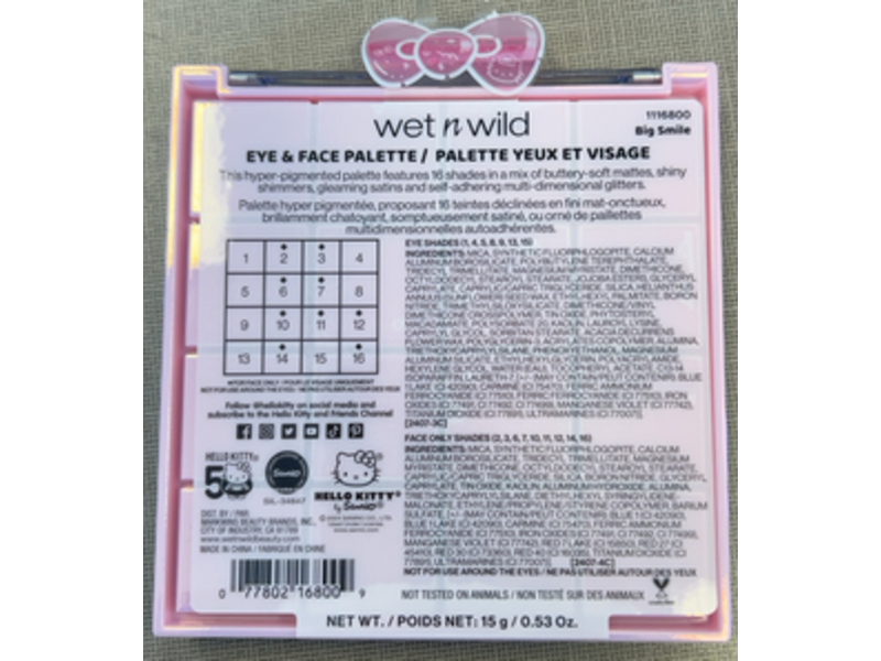 wet n wild Hello Kitty 50th Anniversary Eye & Face Palette, Big Smile, 0.53 oz/15 g