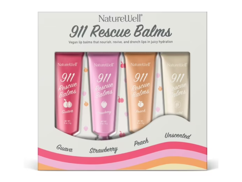 Naturewell 911 Rescue Balms Set, Guava, Strawberry, Peach & Unscented, 0.53 oz/10 g