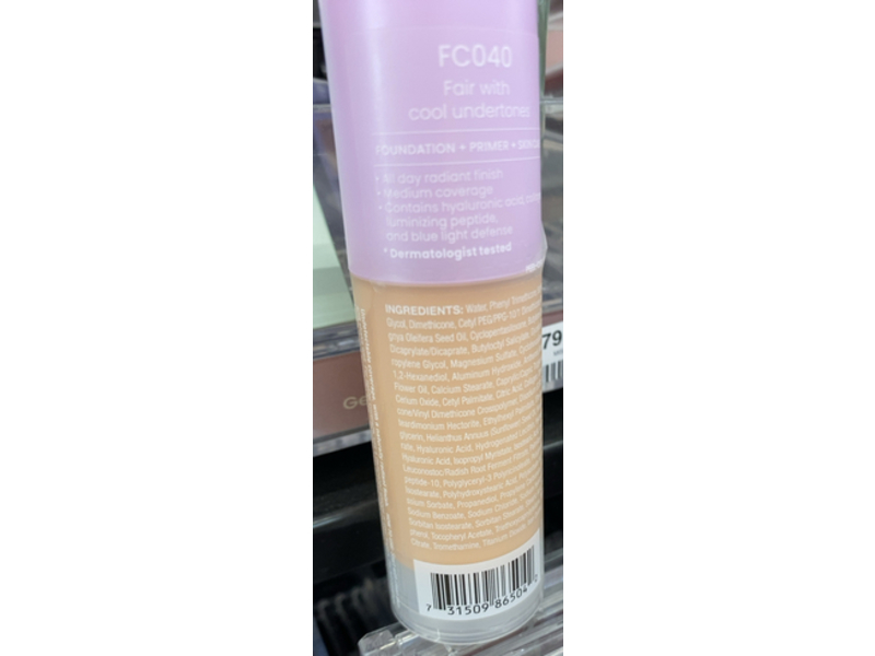 Joah Crystal Glow Peptide-Infused Foundation,PFC040-Fair with cool undertones, 1.01 fl oz/30 mL