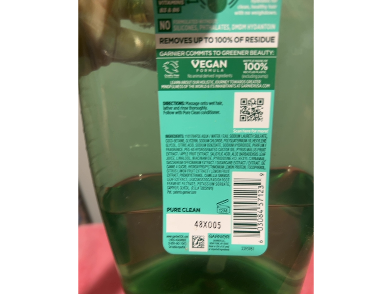 Garnier Fructis Pure Clean Purifying Shampoo, Vitamin B3&B6 + Aloee Extract, 33.8 fl oz/1 L
