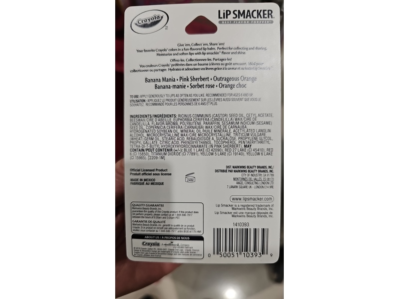 Lip Smacker Crayola Crayon Flavored Lip Balm, Banana Mania + Pink Sherbert, & Outrageous Orange, 0.42 oz/12 g