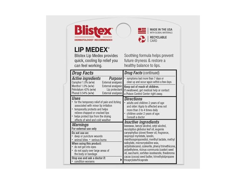 Blistex Lip Medex Lip Protectant Stick, 0.15 oz/4.25 g, Pack Of 3