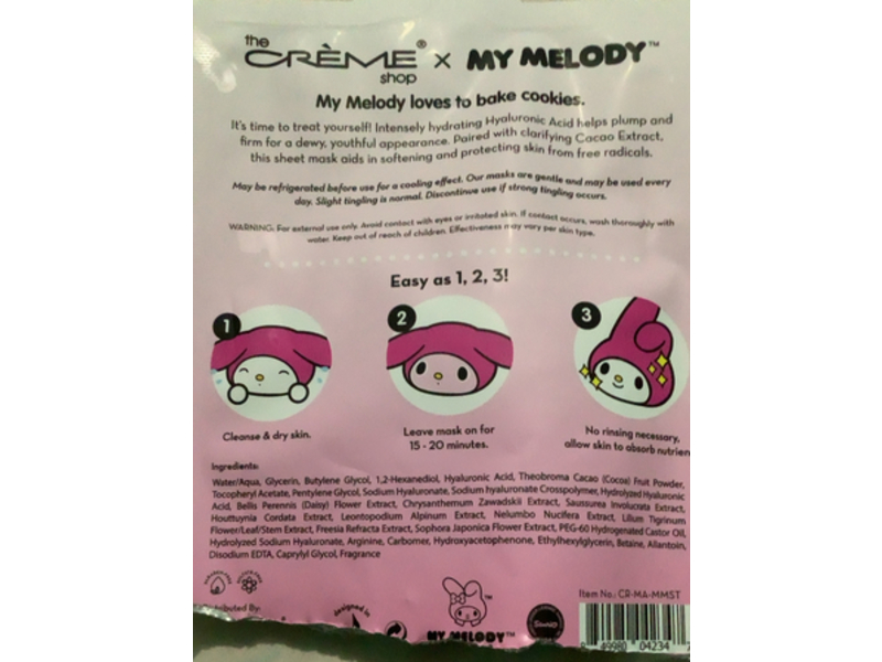 The Creme Shop Sheet Mask, My Melody Softer Than Cookies, 0.88 oz/25 g, Pack Of 3