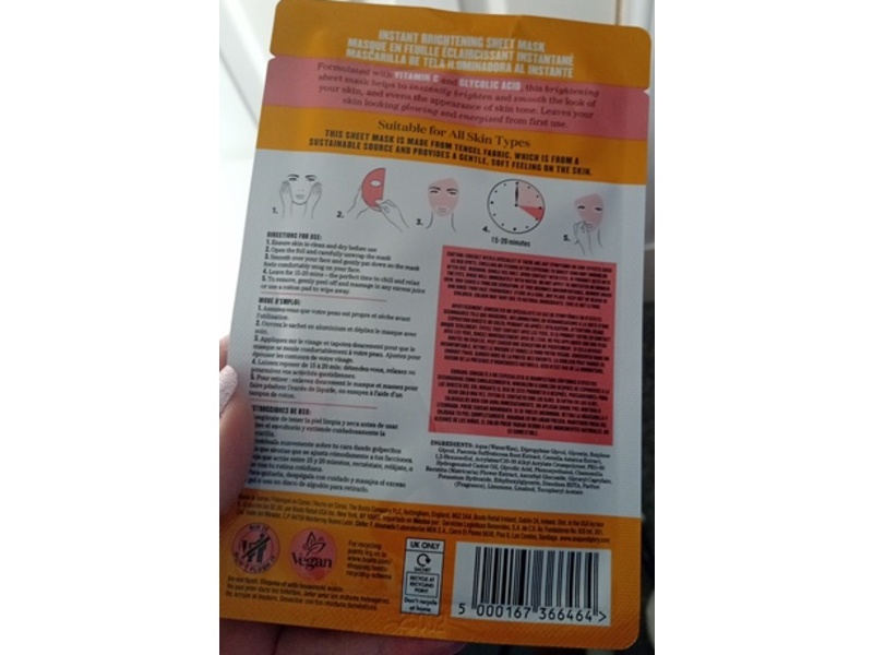 Soap & Glory Brightening Sheet Mask, Vitamin C & Glycolic Acid, 0.6 oz/18 g