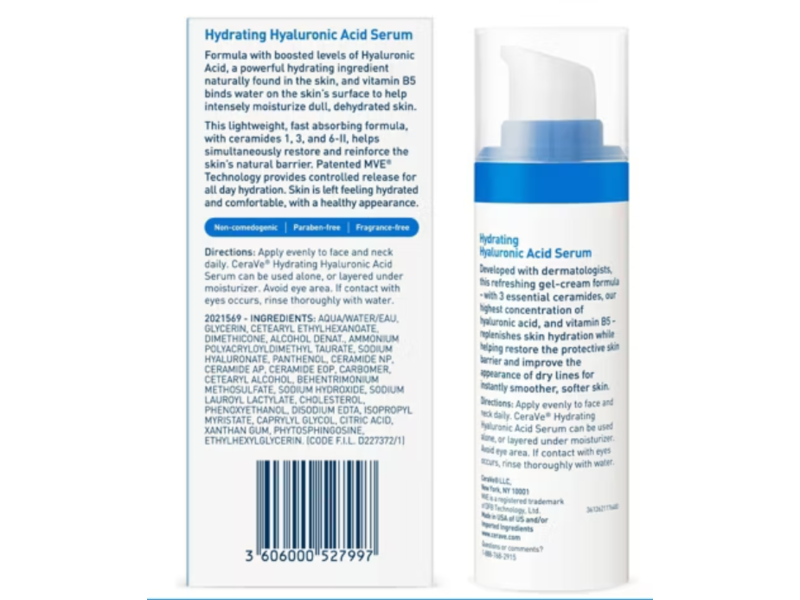 CeraVe Hydrating Serum, Hyaluronic Acid, 1 fl oz/30 mL