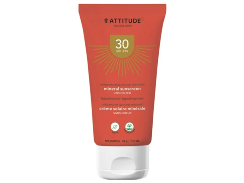 Attitude Mineral Sunscreen, SPF 30, Unscented, 5.2 oz/150 g