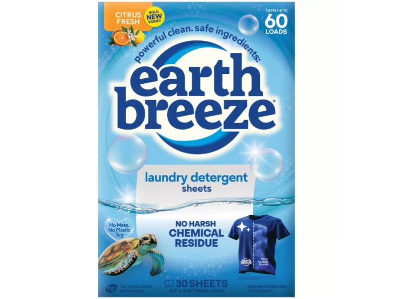 Earth Breeze Laundry Detergent Sheets, Citrus Fresh, 60 Loads, 30 Count