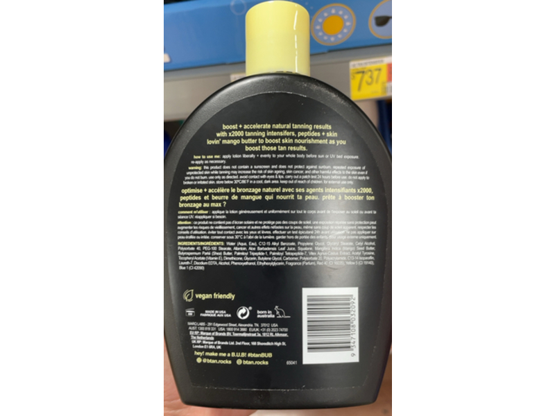 b.tan Tanned AF UV Tanning Bed Lotion with Mango Butter + Peptides,12 fl oz/354 mL