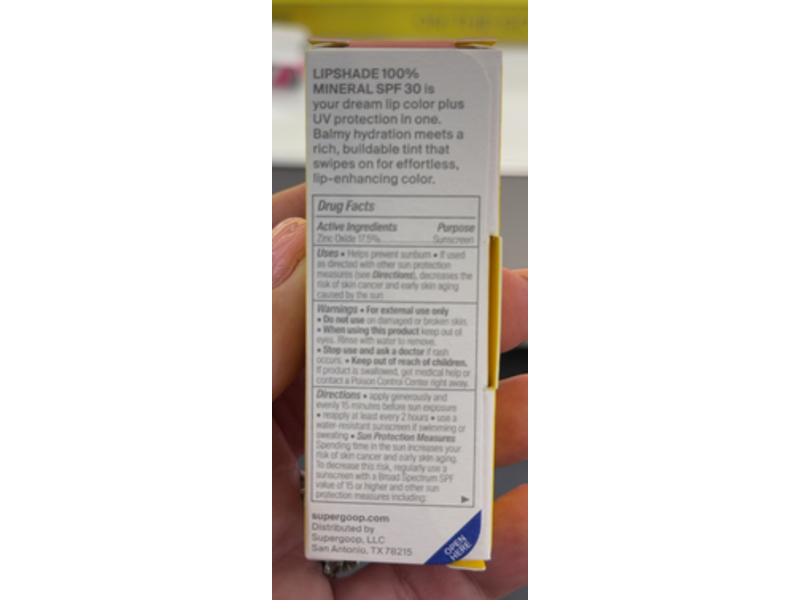 Supergoop! Lipshade 100% Mineral Lip Color, Lucky Me, SPF 30 PA +++, 0.12 oz/3.5 g