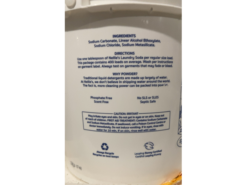 Nellie's Laundry Soda, 400 Loads, 6 Kg