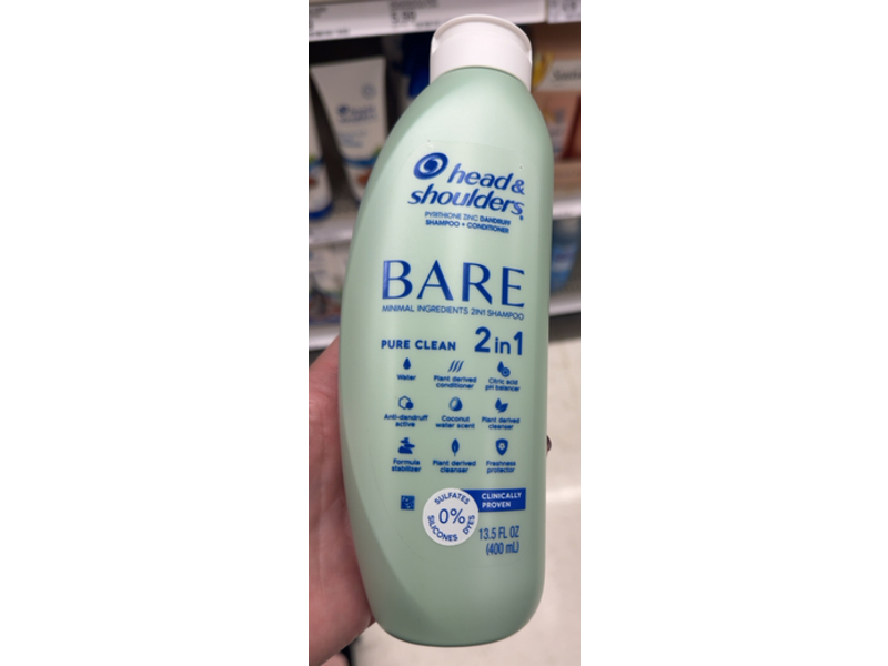 Head & Shoulders Bare Pure Clean 2 In 1 Dandruff Shampoo + Conditioner, 13.5 fl oz/400 mL, 2 Count
