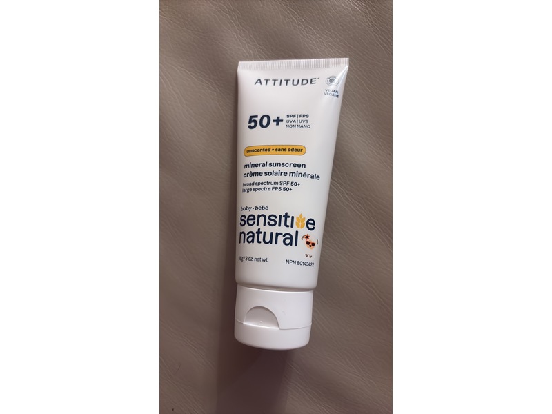 Attitude Baby Mineral Sunscreen, SPF 50+, Unscented, 3 oz/85 g