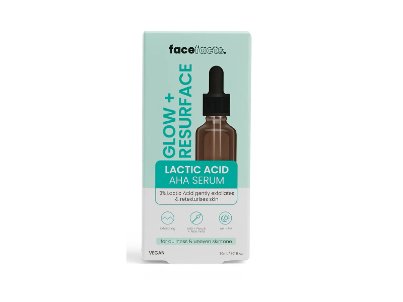 Facefacts Glow+Resurface Lactic Acid Aha Serum, 1.01 fl oz/30 mL
