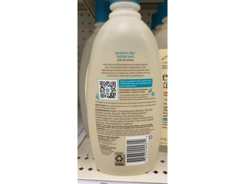 Aveeno Kids Sensitive Skin Bubble Bath, Oat Extract, 19.2 fl oz/568 mL