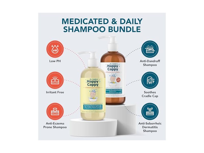 Happy Cappy Daily Medicated Shampoo & Body Wash Bundle, 8 fl oz/237 mL