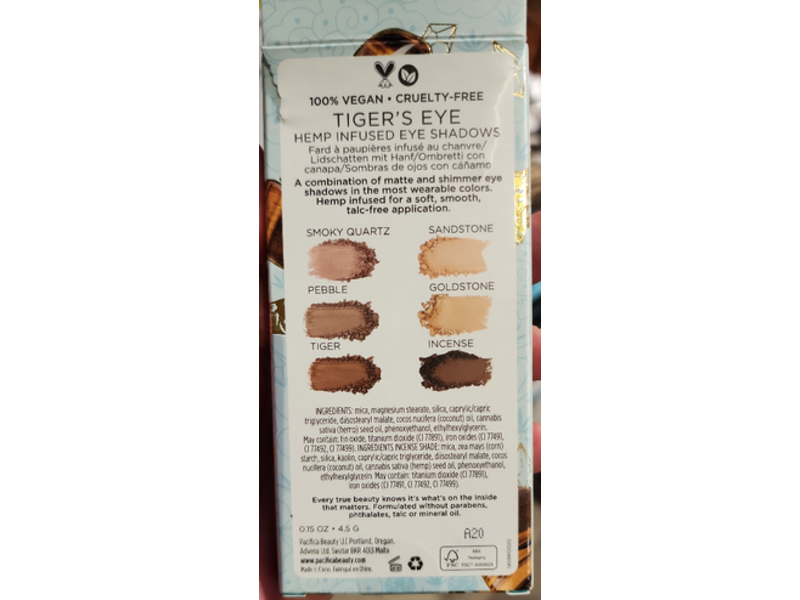 Pacfica Tiger's Eye Shadows, Hemp Infused, 0.15 oz/4.5 g