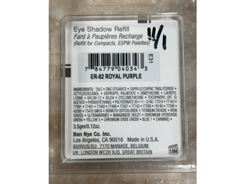 Ben Nye Eye Shadow Refill, 82 Royal Purple, 0.12 oz/3.5 g