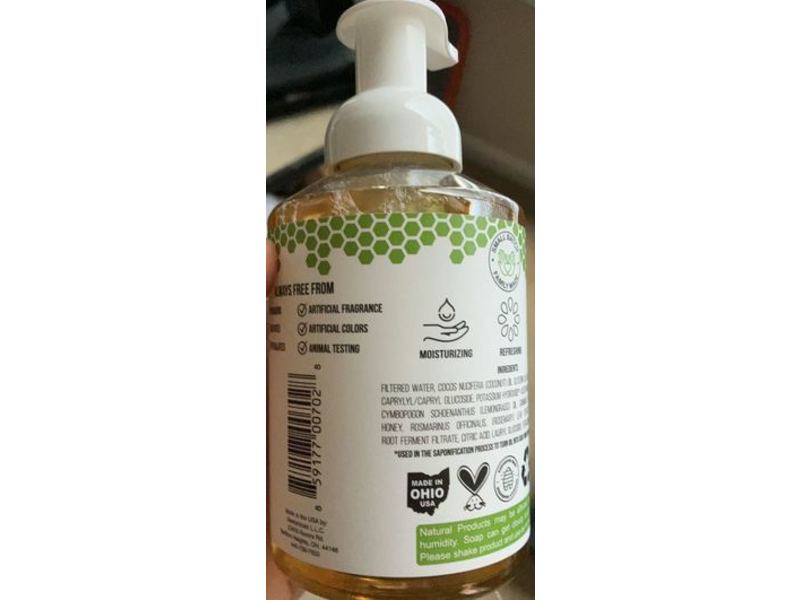 Beessential Foaming Moisturizing Hemp Oil Hand Soap, Lemongrass + Aloe, 16 fl oz/473 mL