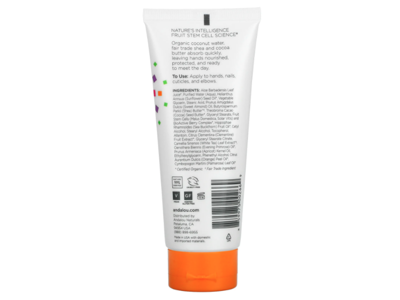 Andalou Naturals Hand Cream, Clementine, Shea Butter + Cocoa Butter, 3.4 fl oz/100 mL
