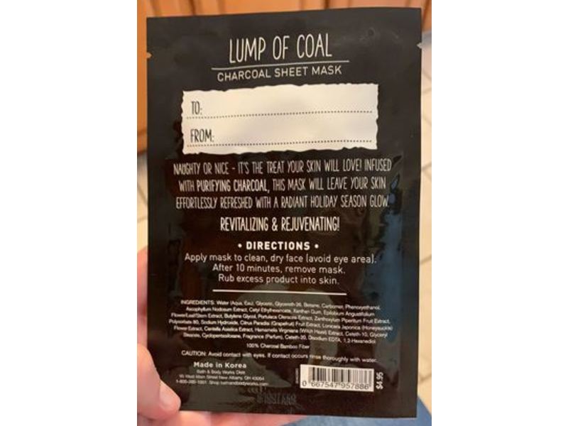 Bath & Body Works Lump of Coal Sheet Mask, Charcoal, 0.7 oz/20 g