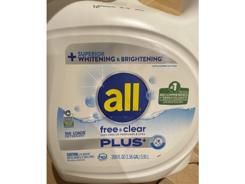 All Plus+ Laundry Detergent, Free & Clear, 160 Loads, 200 fl oz/5.91 L
