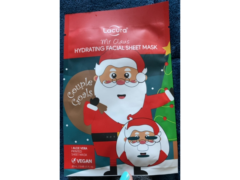 Lacura Mr Claus Hydrating Facial Sheet Mask, Aloe Vera, 0.68 fl oz/20 mL, 1 Count