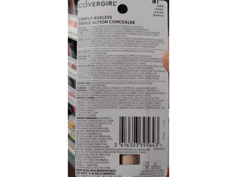 Covergirl Simply Ageless Triple Action Concealer, Ivory, 0.24 fl oz/7.3 mL