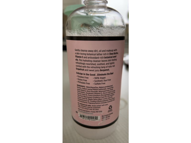 Natural Inspirations Grapefruit Moisturizing Hand + Face Wash, Bergamot, 12 fl oz/355 mL