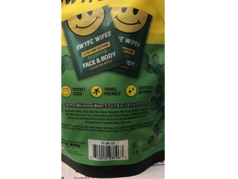 Swype Wipes Ultra Skin Soothing Face & Body Cleansing Wipes, Eucalyptus, 30 Count