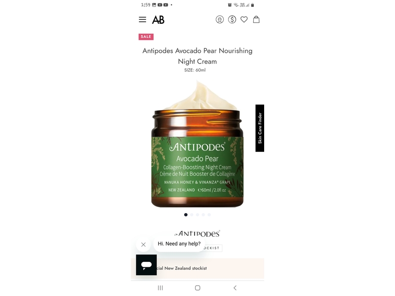 Antipodes Avocado Pear Collagen-Boosting Night Cream, Manuka Honey & Vinanza Grape, 2.0 fl oz/60 mL