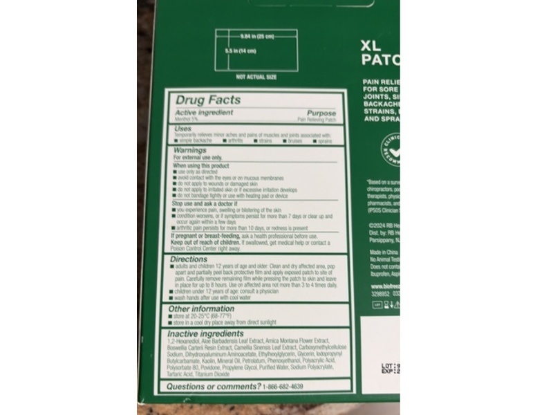 Biofreeze Cool The Pain Menthol-Pain Relieving XL Patches, 4 Count