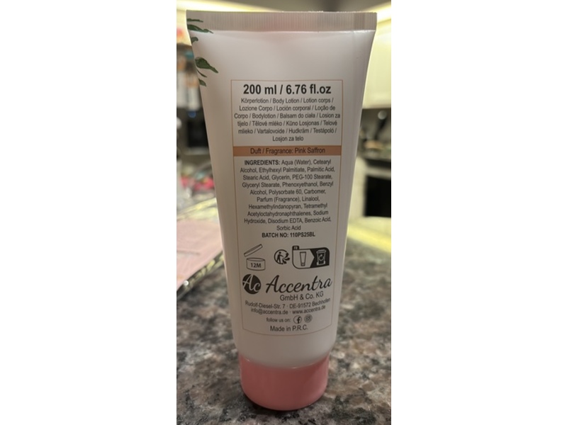 Accentra Blossom Body Lotion, Pink Saffron, 6.76 fl oz/200 mL
