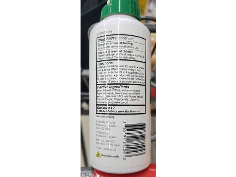 Bactine Max Pain Relief Dry Spray, Lidocaine, 4 oz/113 g