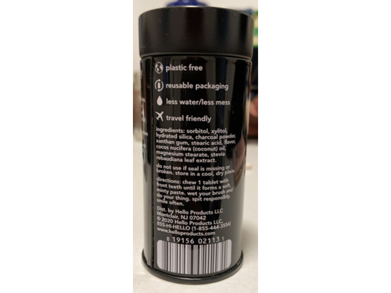 Hello Activated Charcoal Toothpaste Tablets, Fresh Mint + Coconut Oil, 1.7 oz/48 g, 60 Count