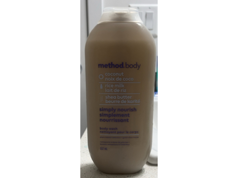 Method Simply Nourish Body Wash, Coconut + Rice Milk & Shea Butter, 18 fl oz/532 mL