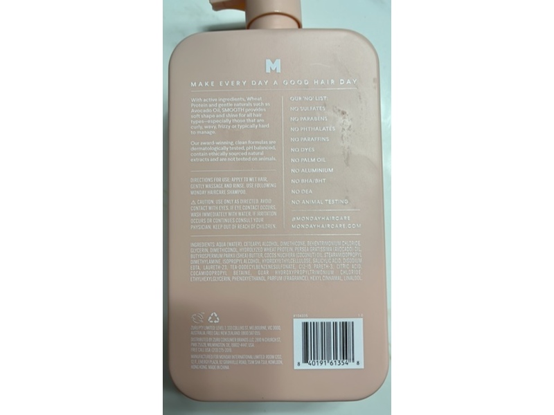 Monday Smooth Conditioner, Wheat Protein, 34 fl oz/1 L