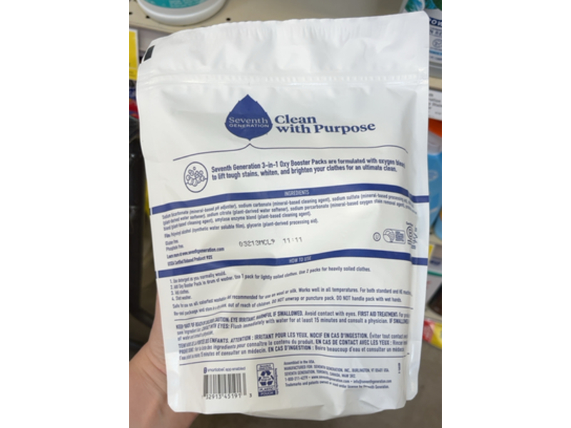 Seventh Generation 3 In 1 Power + Oxy Booster Packs, 17.6 fl oz/500 g, 25 Count