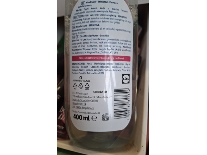 Cien Sensitive 3 In 1 Micellar Cleansing Water, 400 mL