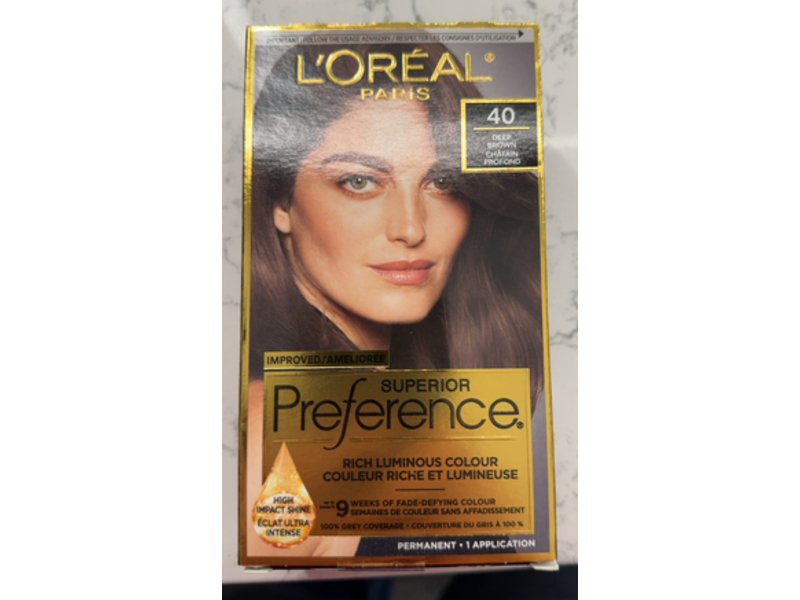 L'Oreal Paris Superior Preference Permanent Hair Dye, 40 Deep Brown,1 Application