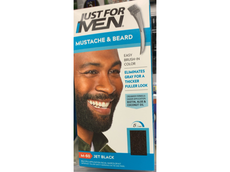 Just For Men Brush-In Color Gel Mustache & Beard, M-60 Jet Black, Pack Of 5