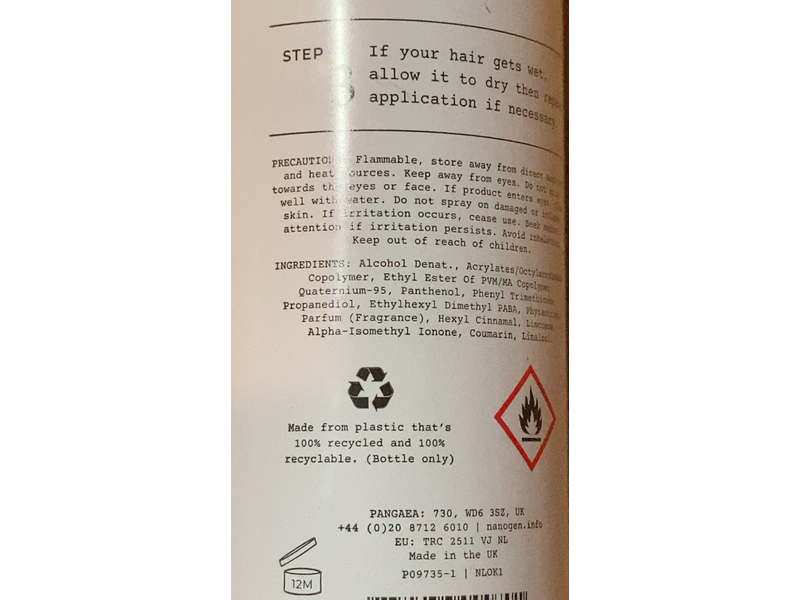 Nanogen Hair Fibre Wind & Rain Resistant Locking Spray, 3.4 fl oz/100 mL