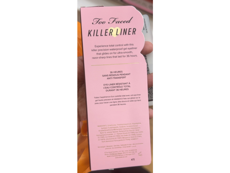 Too Faced Killer Liner Waterproof Gel Eyeliner, Killer Chocolate, 0.04 oz/1.2 g