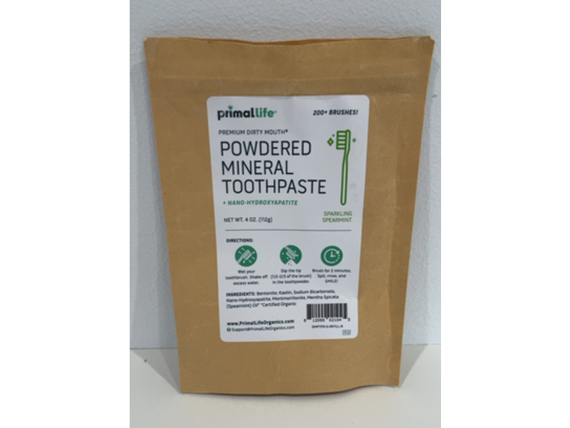 Primal Life Powdered Mineral Toothpaste, Sparkling Spearmint, 4 oz/112 g