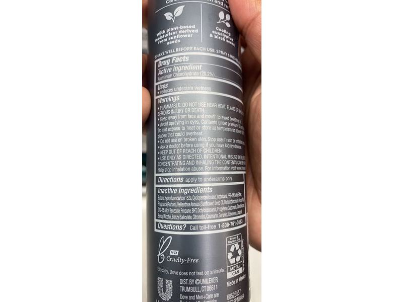 Dove Men + Care Antiperspirant Dry Spray, Eucalyptus + Birch, 3.8 oz/107 g