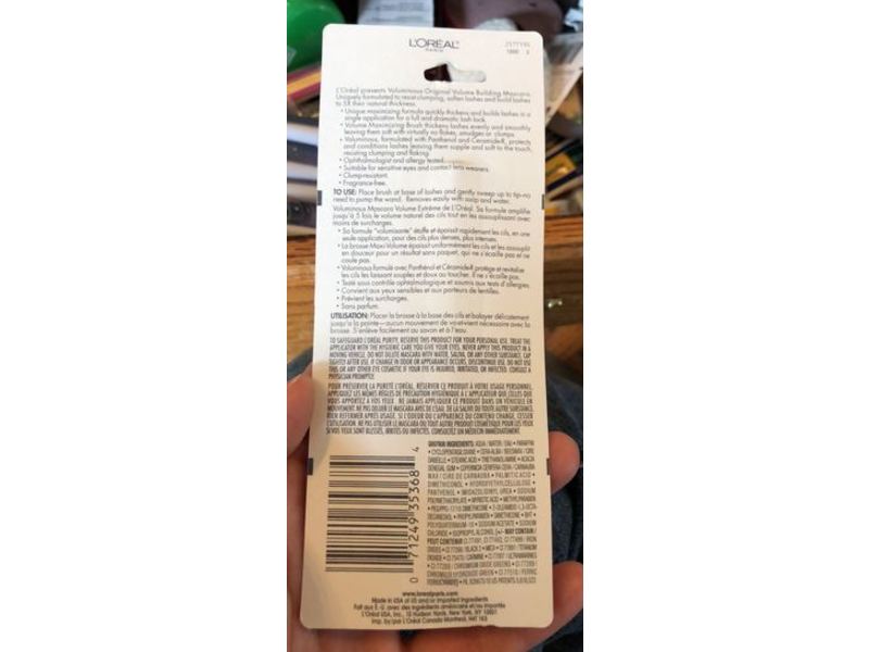 L'Oreal Paris Voluminous Original Bold Volume Building Mascara, 310 Blackest Black, 0.28 fl oz/8 mL